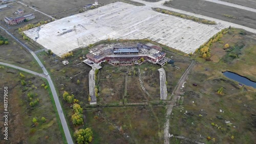 Aerial view on old abandoned airport and runaway photo