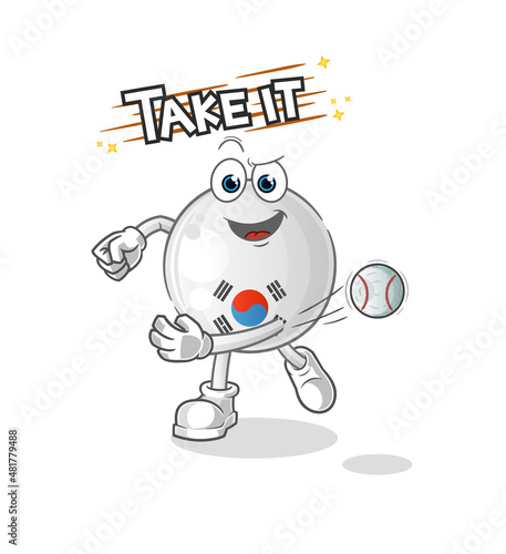 south korea throwing baseball vector. cartoon character