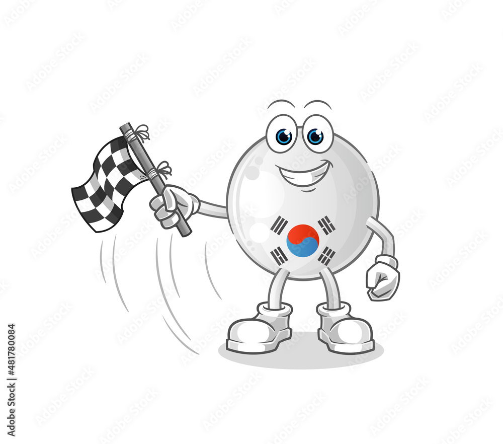 south korea hold finish flag. cartoon mascot vector
