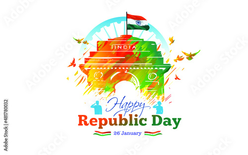 Indian Tricolor flag with India gate. vector illustration for Republic day of India 26 January celebration background