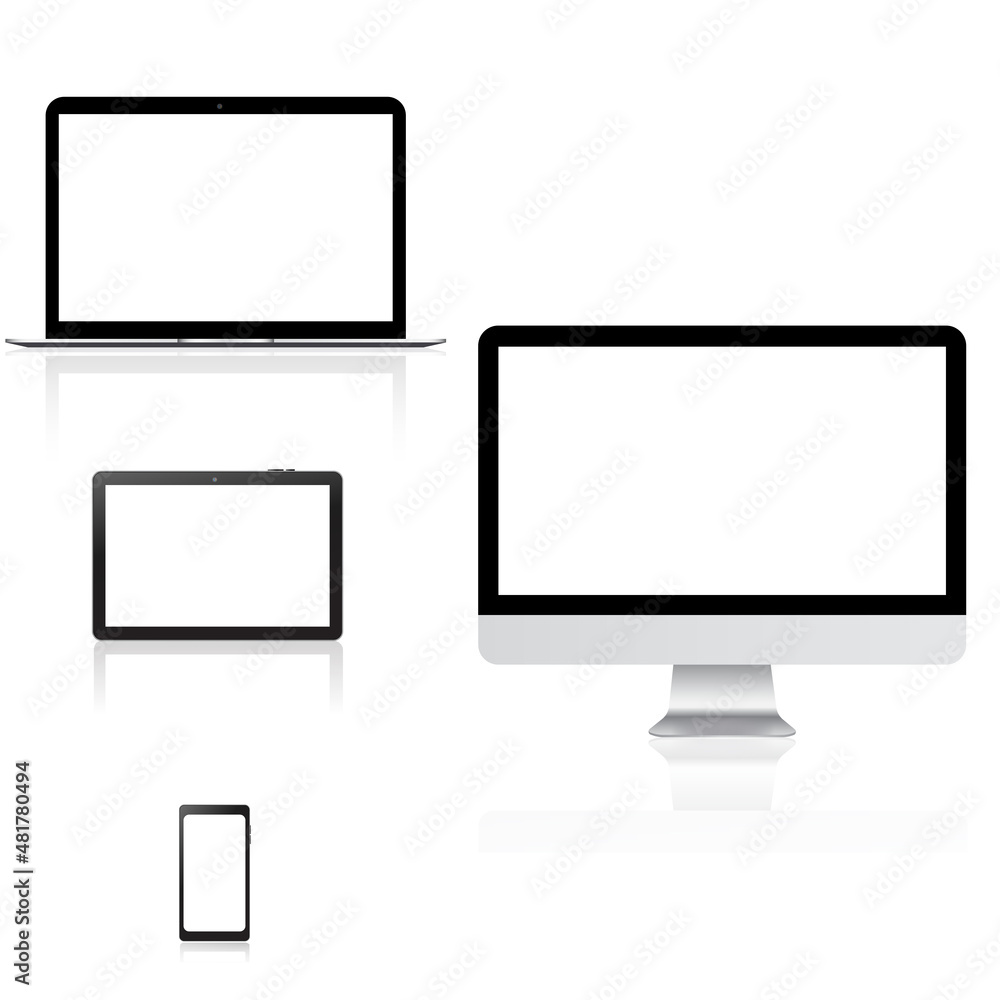 Set of TV monitor, laptop, smartphone on white background. Vector Set of TV monitor, laptop, smartphone on white background. Vector