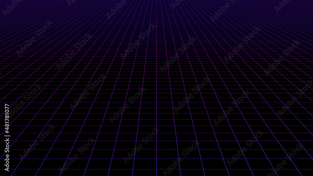 Neon grid background. Futuristic digital syntwave colored lines on a ...