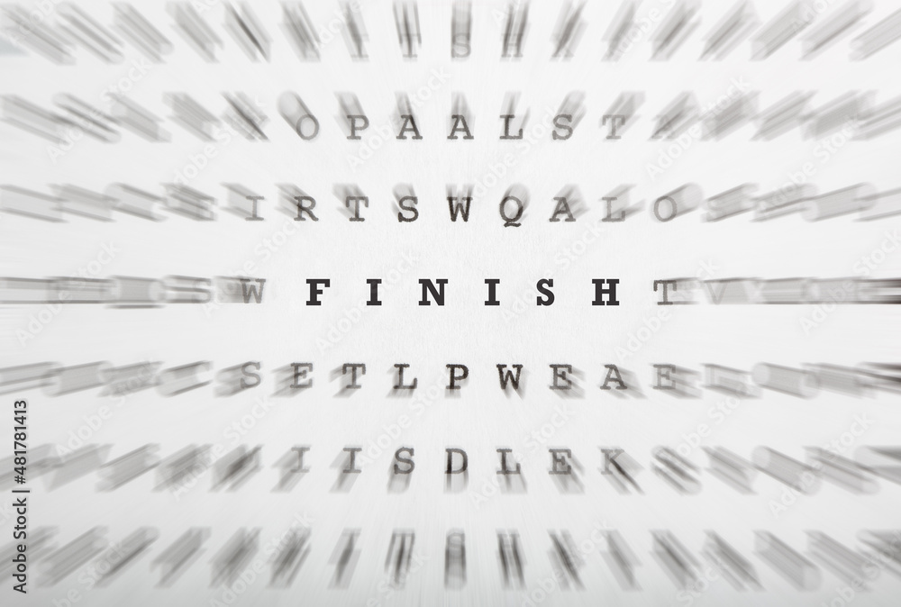 Fototapeta premium Word Finish in crossword letters with motion focus effect