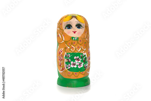 Blue matryoshkas russian wooden nesting doll. Isolated in white. photo