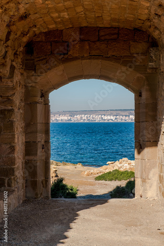 West gate of the walled enclosure of the old island of Tabarca  in the Spanish Mediterranean  in front of Santa Pola  Alicante