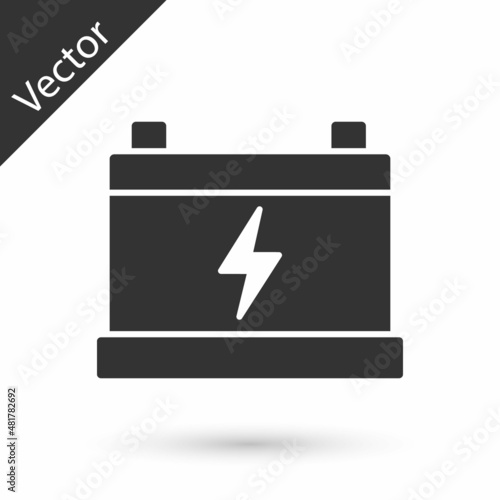 Grey Car battery icon isolated on white background. Accumulator battery energy power and electricity accumulator battery. Vector