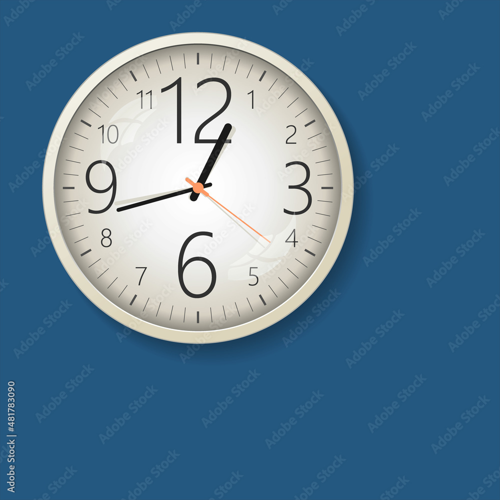 Wall Clock white frame isolated on blue background design Wall Clock white frame isolated on blue background design