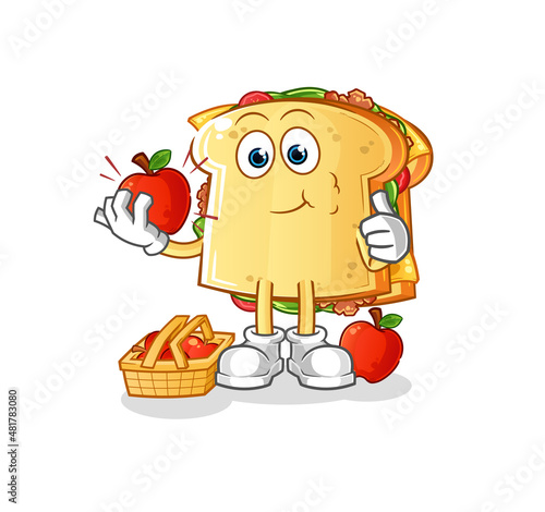 sandwich eating an apple illustration. character vector