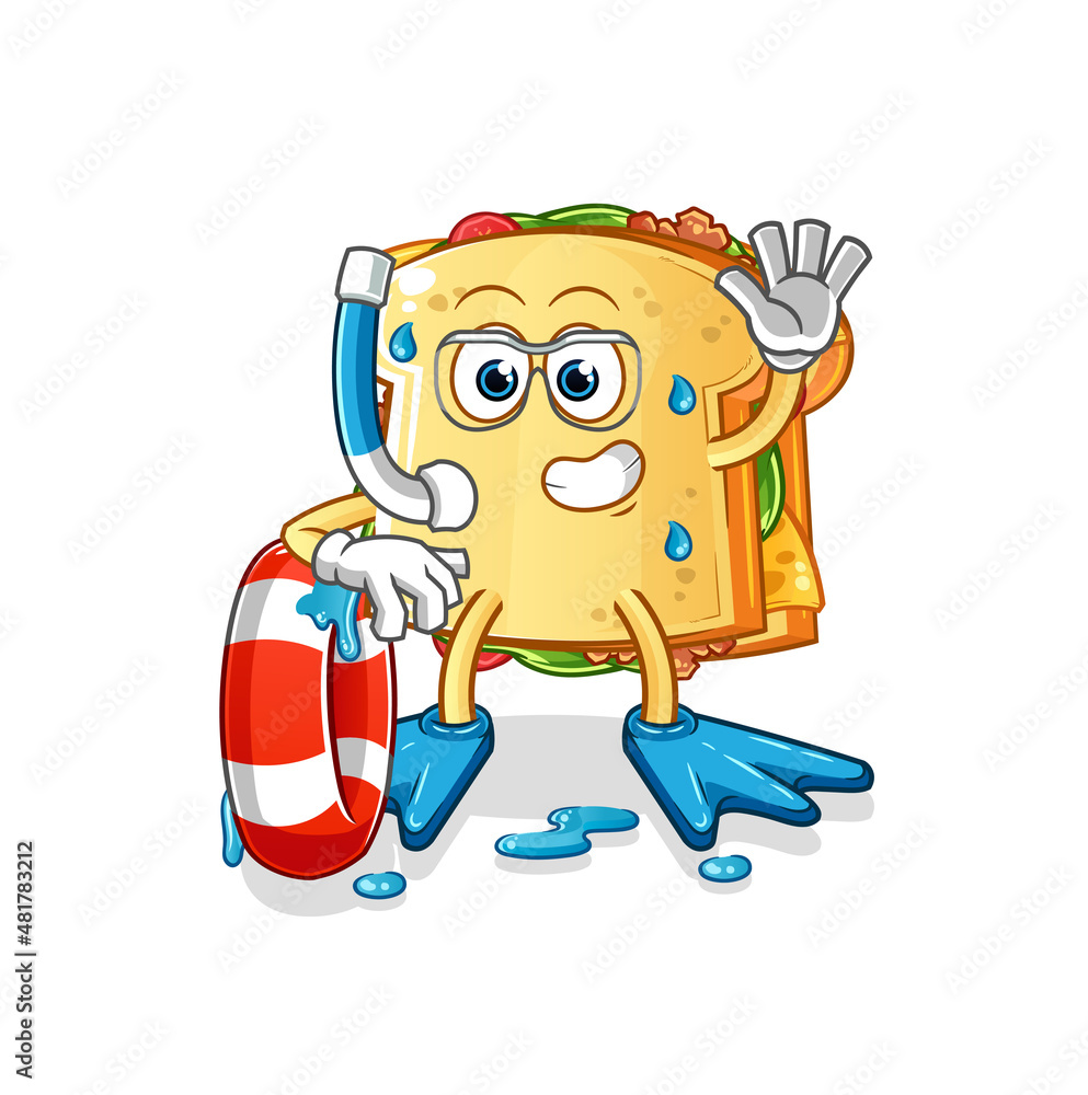 Obraz premium sandwich swimmer with buoy mascot. cartoon vector