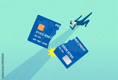 Credit card scissors that incur future debts, mistake causing business lost, accumulated debt, free from debt