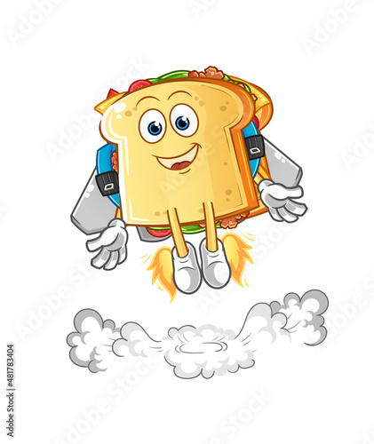 sandwich with jetpack mascot. cartoon vector