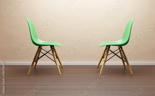3D-Illustration of two red chairs in the room, cgi render image