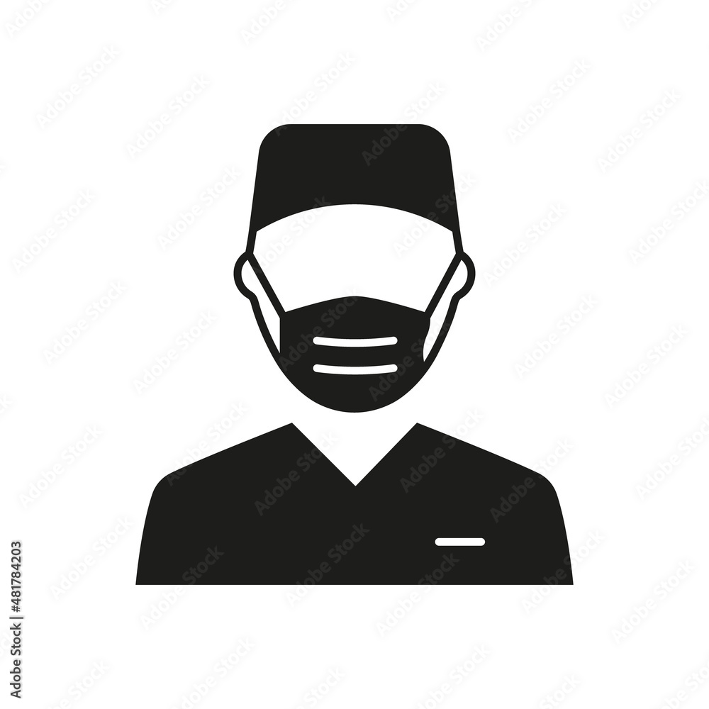 Surgeon Man Doctor Silhouette Icon. Plastic Surgery Specialist in Medical Mask Pictogram. Professional Surgeon Staff in Hospital Black Icon. Isolated Vector Illustration