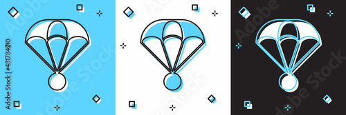 Set Parachute icon isolated on blue and white, black background. Extreme sport. Sport equipment. Vector