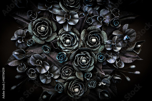 Modern decorative wrought iron elements of metal gates  metal flowers