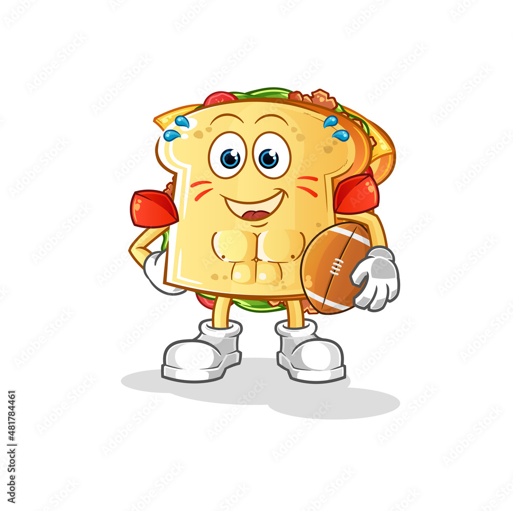 sandwich playing rugby character. cartoon mascot vector sandwich playing rugby character. cartoon mascot vector