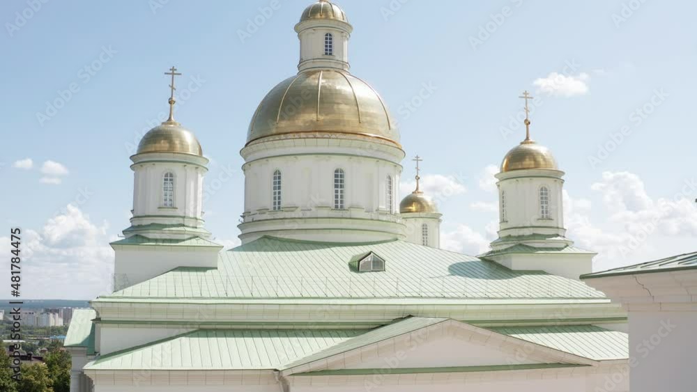 Cathedral in the city of Penza. Scenic aerial view of the Orthodox Spassky Cathedral in the center of the old historical tourist city of Penza in the Russian Federation. Beautiful view of the Orthodox Cathedral in the city of Penza. Scenic aerial view of the Orthodox Spassky Cathedral in the center of the old historical tourist city of Penza in the Russian Federation. Beautiful view of the Orthodox