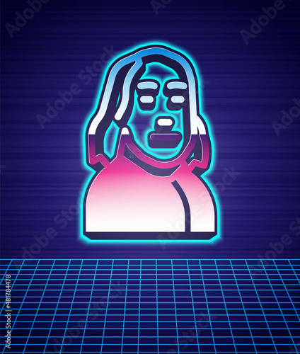 Retro style Benjamin Franklin icon isolated futuristic landscape background. 80s fashion party. Vector