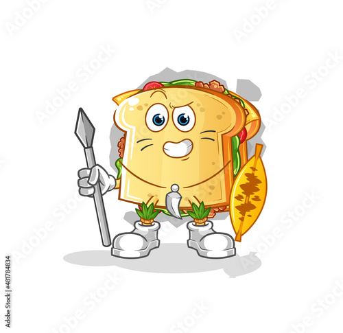 sandwich african tribal fighter mascot. cartoon vector