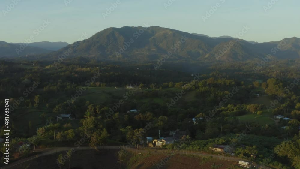 Aerial flying forward over countryside during sunset, Sajoma Aerial flying forward over countryside during sunset, Sajoma