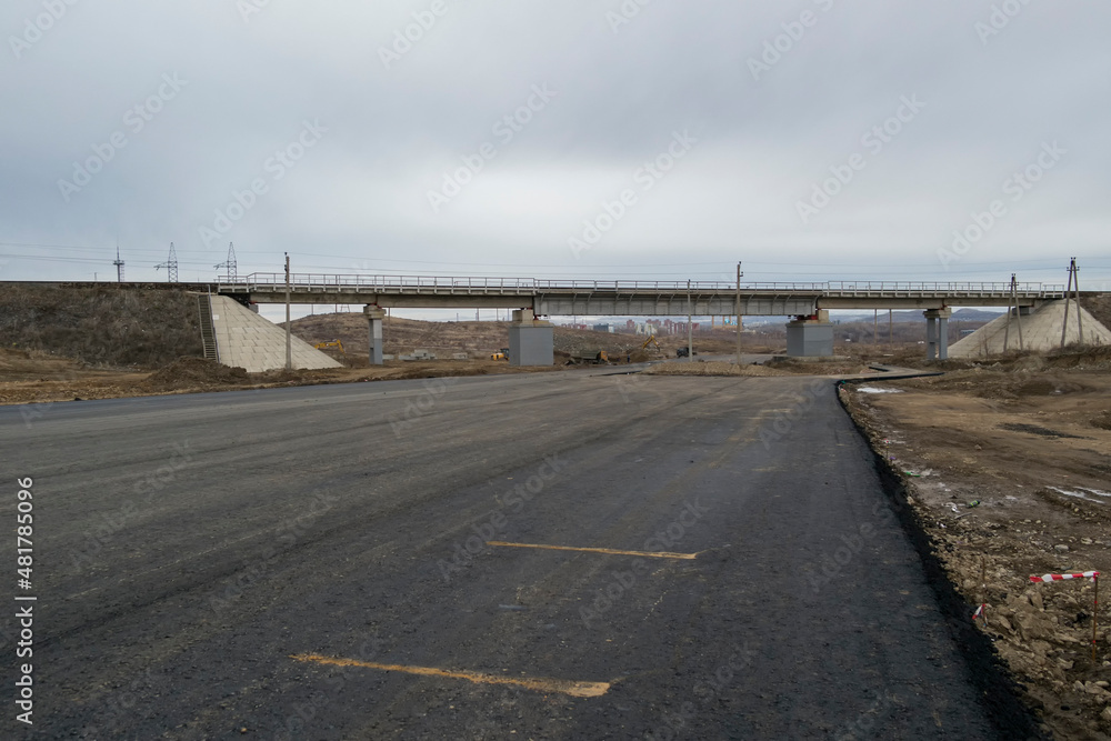 Newly built road. Road under construction. New area in the city. Big avenue. Cloudy. Ust-Kamenogorsk (kazakhstan)