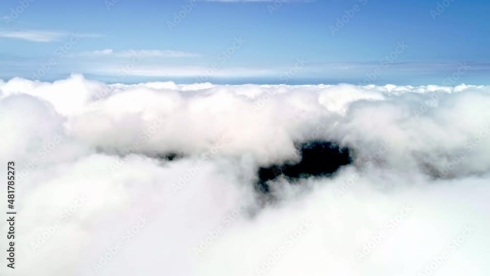 Drone shot flying through amazingly beautiful cloudscape. Picturesque view of white fluffy clouds moving softly on the clear blue sky. Drone shot flying through amazingly beautiful cloudscape. Picturesque view of white fluffy clouds moving softly on the clear blue sky.