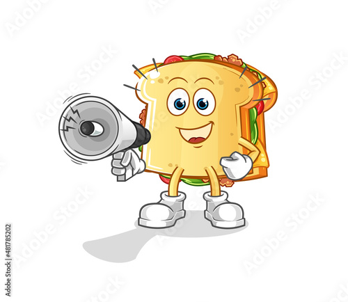 sandwich holding hand loudspeakers vector. cartoon character