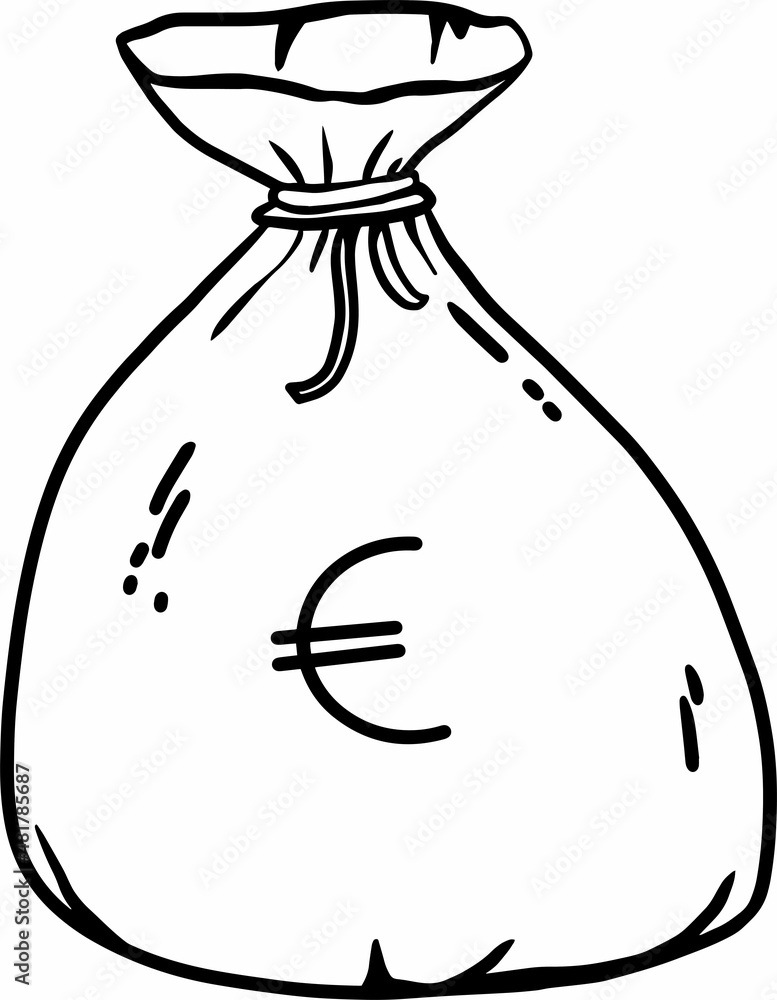 Cartoon euro vector doodle hand drawn money bag sack. Infographic success sign symbol. Finance cash. Cartoon euro vector doodle hand drawn money bag sack. Infographic success sign symbol. Finance cash.