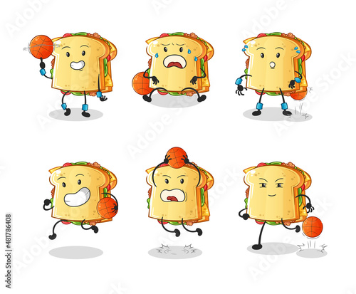 sandwich basketball player group character. mascot vector