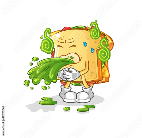 sandwich throw up cartoon. cartoon mascot vector