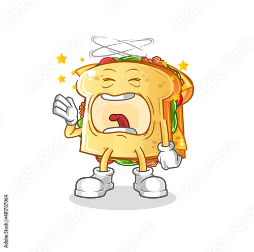 sandwich yawn character. cartoon mascot vector