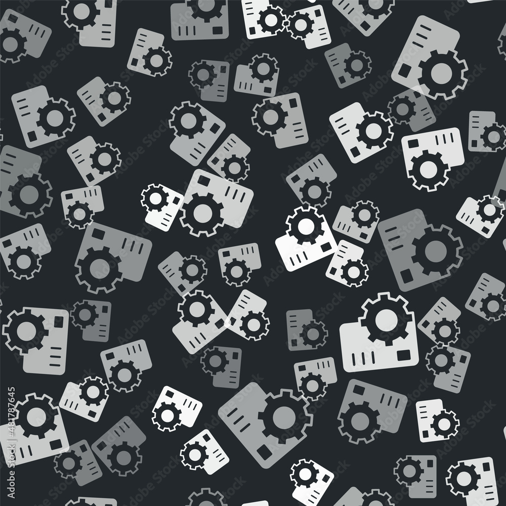 Grey Neural network icon isolated seamless pattern on black background. Artificial intelligence AI. Vector Grey Neural network icon isolated seamless pattern on black background. Artificial intelligence AI. Vector