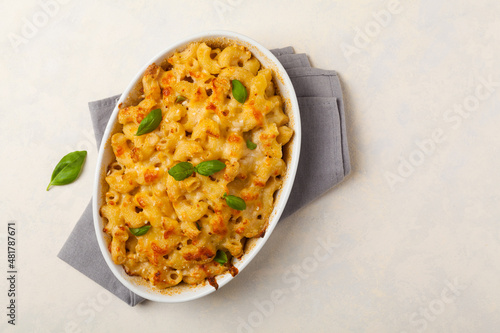 Traditional North American dish. Baked pasta with cheese.