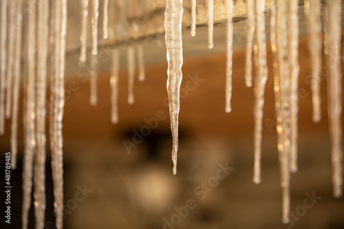 Icicles hanging on the home gas pipeline