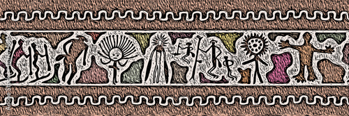 Ethnic border on the theme of rock paintings, vector design, banner 