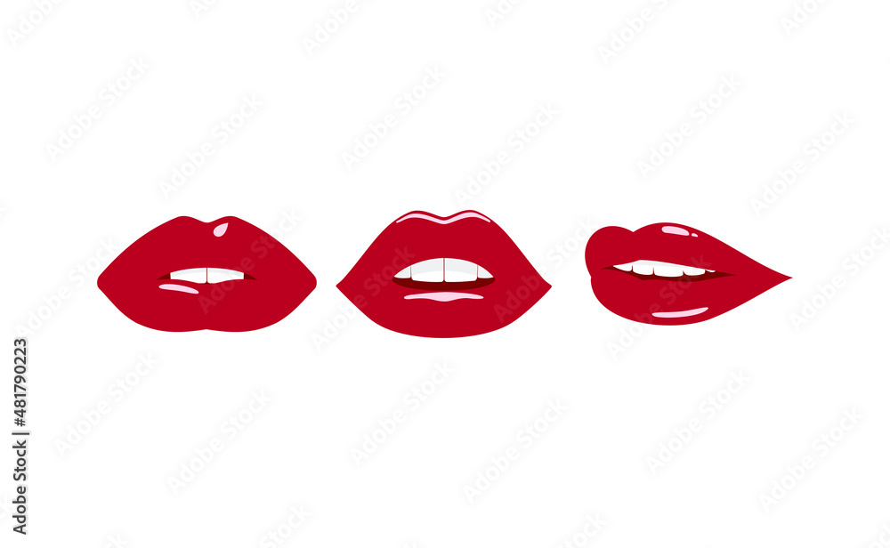 Fototapeta premium Red lips. Set of vector design elements. 
