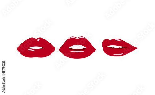 Red lips. Set of vector design elements. 