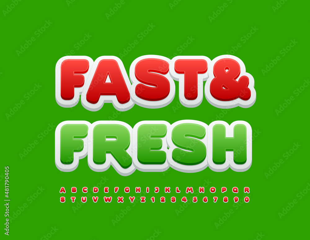 Vector sign Fast and Fresh for Cafe, Grocery, Menu. Re creative Font. Modern Alphabet Letters and Numbers set Vector sign Fast and Fresh for Cafe, Grocery, Menu. Re creative Font. Modern Alphabet Letters and Numbers set