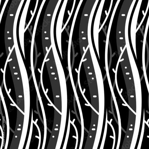 Forest. Stylization of the forest, trunks and branches. Abstract black and white vector illustration.