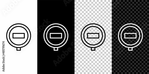 Set line Stop sign icon isolated on black and white, transparent background. Traffic regulatory warning stop symbol. Vector