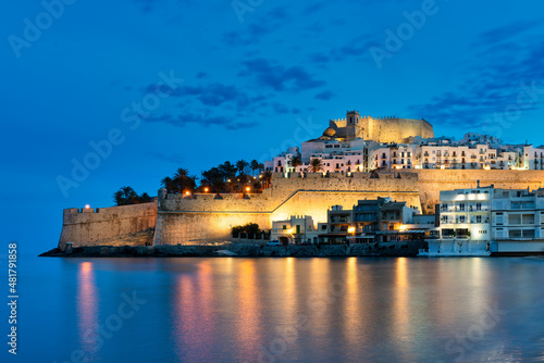 view from the  medieval village of Peniscola  Castellon  Spain - Blue hour.