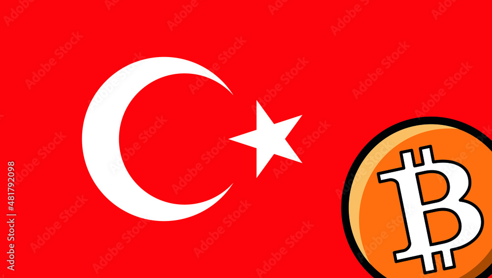 Obraz premium Turkey flag bitcoin icon digital asset