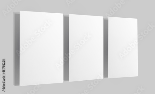 blank white poster hanging up, Mock-up poster and mockup template isolated on white background.