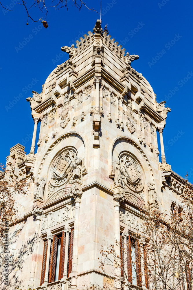 Facade of the Superior Court of Justice of Catalonia (Tribunal Superior de Justicia de Cataluña) in Barcelona, Catalonia, Spain