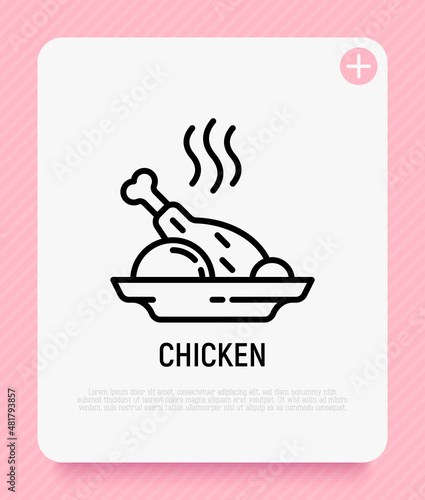 Grilled chicken thin line icon. Modern vector illustration.