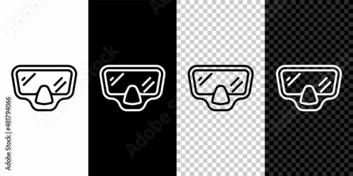 Fotografie, Obraz Set line Diving mask icon isolated on black and white, transparent background