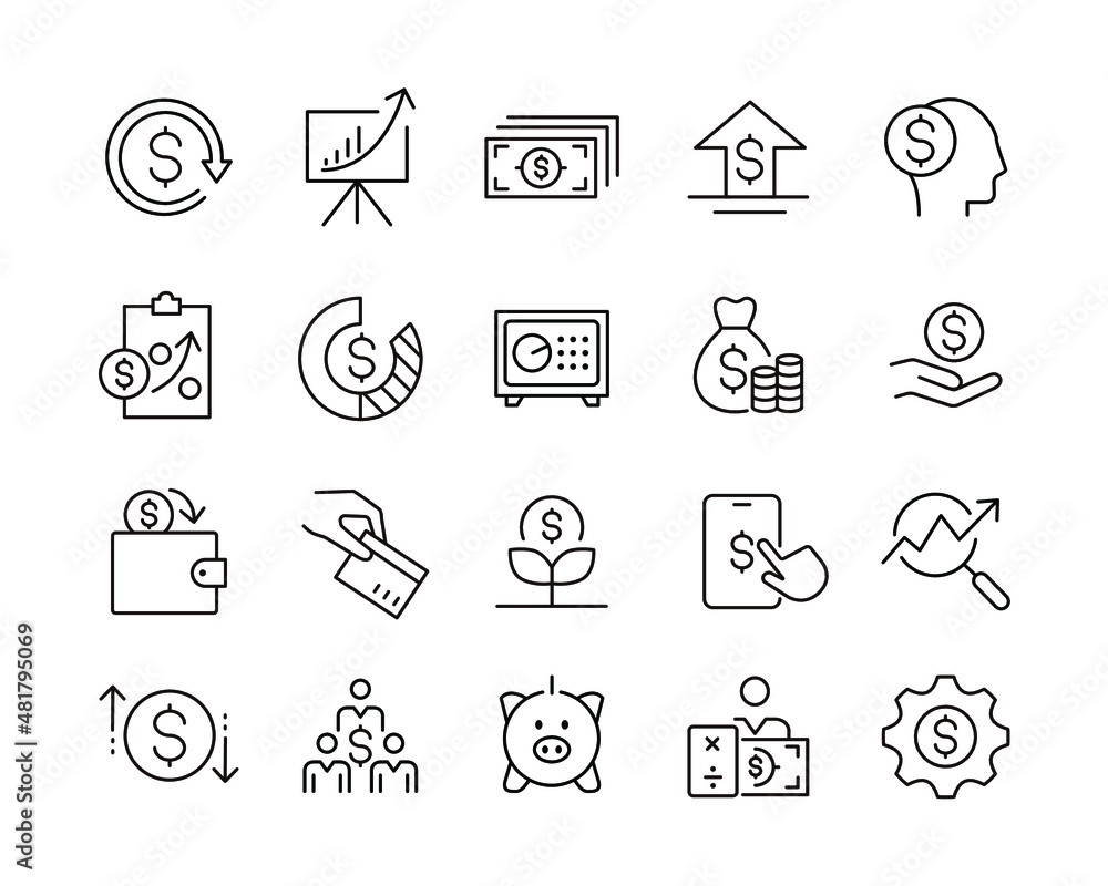 Fototapeta premium Finance Icons - Vector Line Icons. Editable Stroke. Vector Graphic