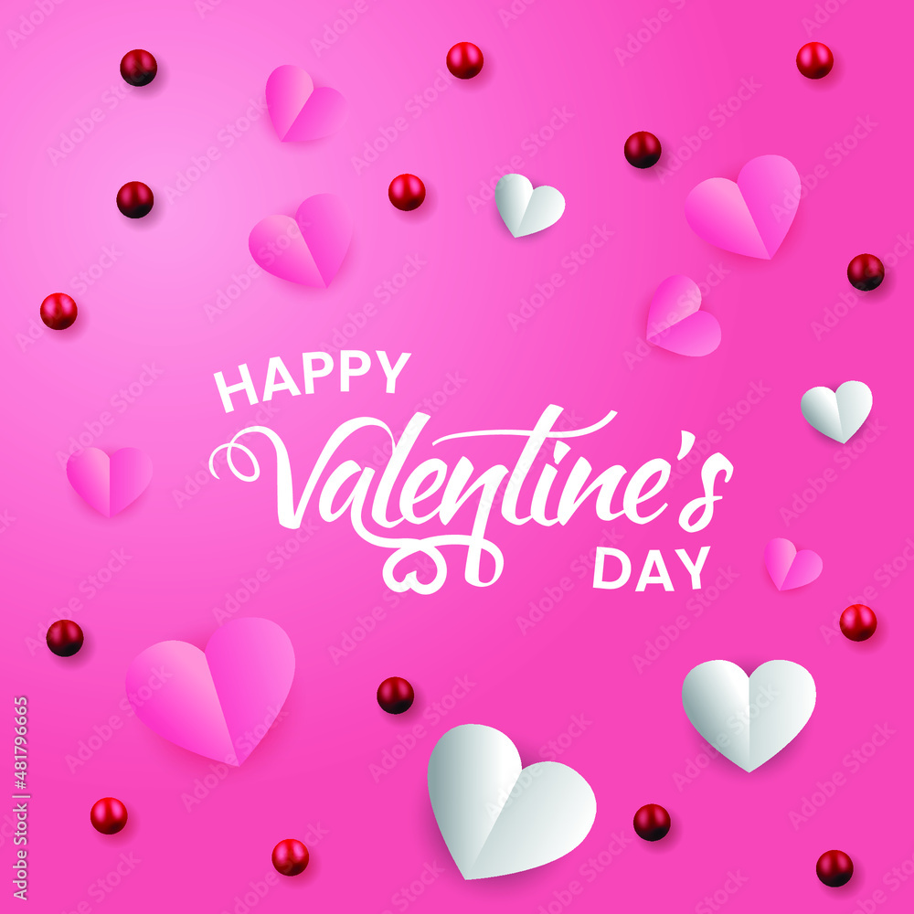 ink background with hearts and small balls for valentines day celebration