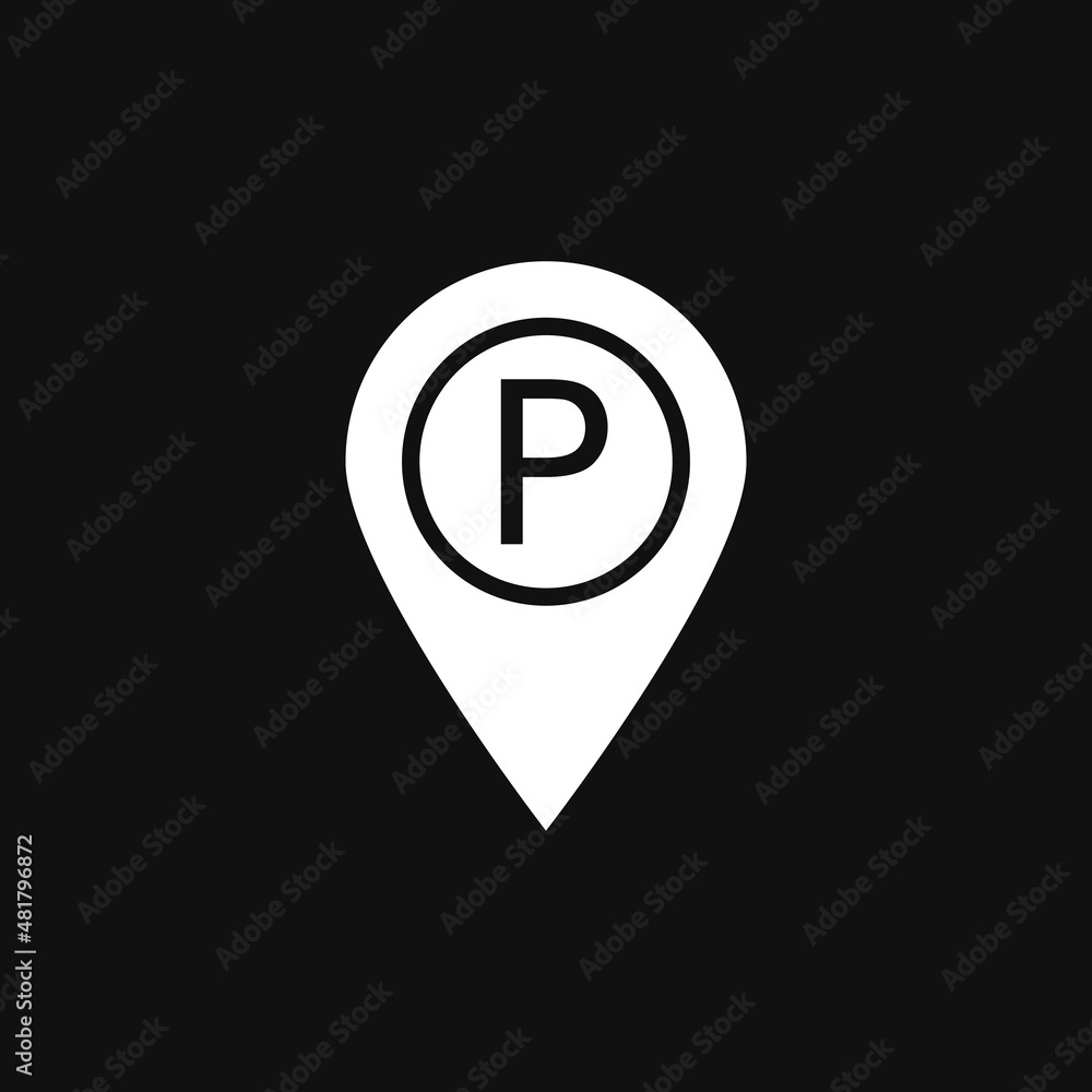 Parking location pin vector icon on grey background Parking location pin vector icon on grey background