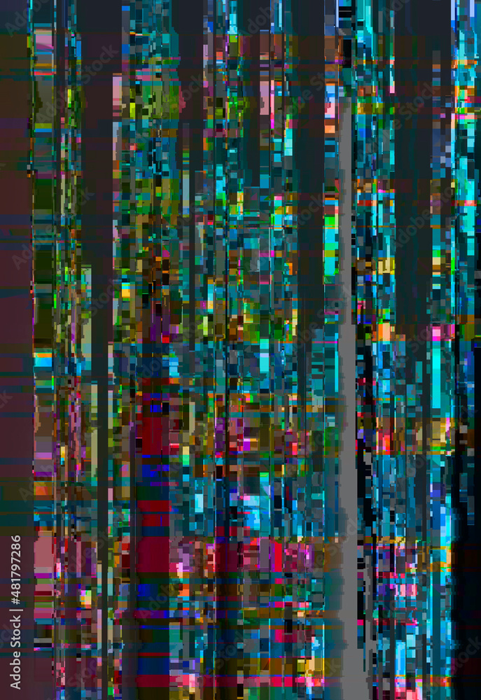 Data glitch illustration with bright pixel mosaic pattern on a dark background Data glitch illustration with bright pixel mosaic pattern on a dark background